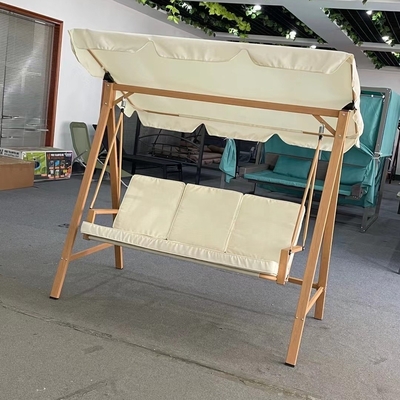 金属フレームと布の傘付きの屋外3人座席スイングチェア