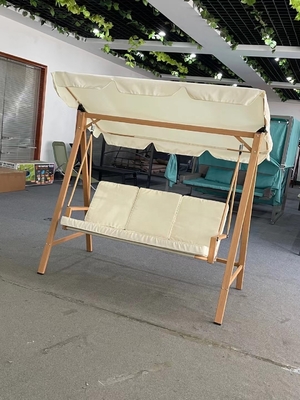 金属フレームと布の傘付きの屋外3人座席スイングチェア